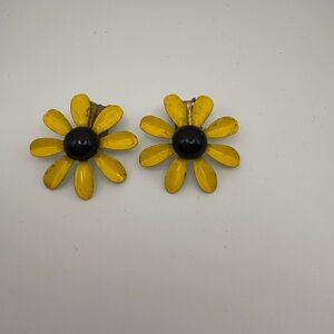 Vintage Yellow Flower Clip-On Earrings Mid Century-Modern